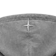 Close-up of the compass stitched on the back of the hood, on the centre seam.